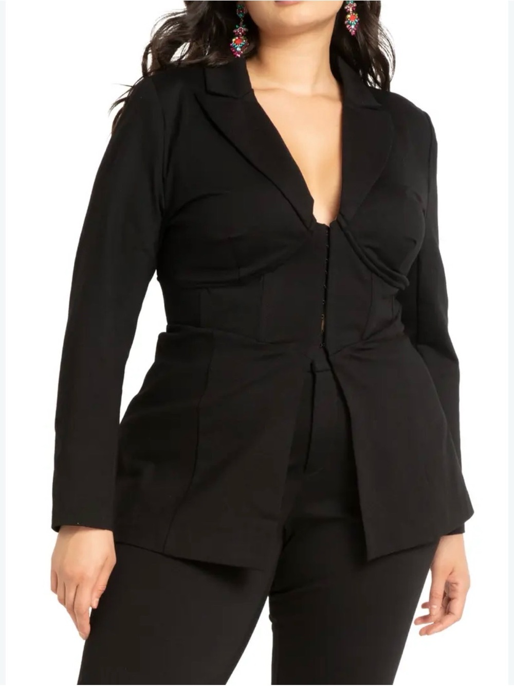ELOQUII Corset Blazer Size 16 Black NWT Structured Hook Front